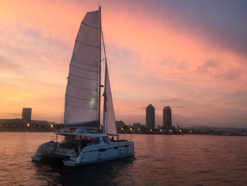 Barcelona: Sunset Sailing Tour with Open Bar & Snacks - Leaving Port Olímpic with a small group