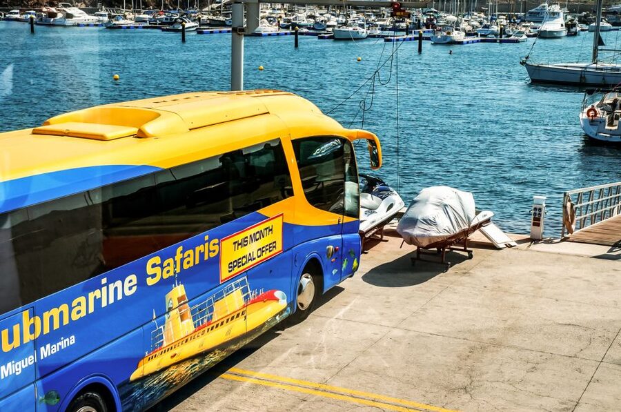 Southern Tenerife: 50-Minute Submarine Dive - Boarding the yellow Sub Fun Cinco at Amarilla Marina