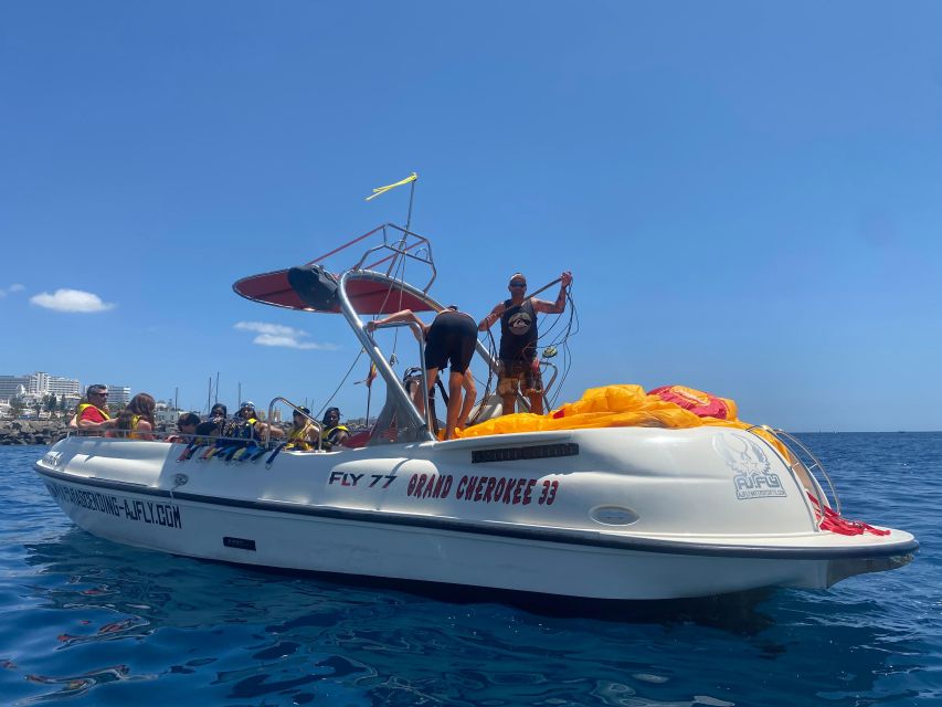 Tenerife Costa Adeje Parasailing - Harnesses, launch, and the first few seconds aloft